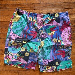Vintage Forenza Multicolor Graphic Swim Board Shorts 90’s fresh prince vibe
